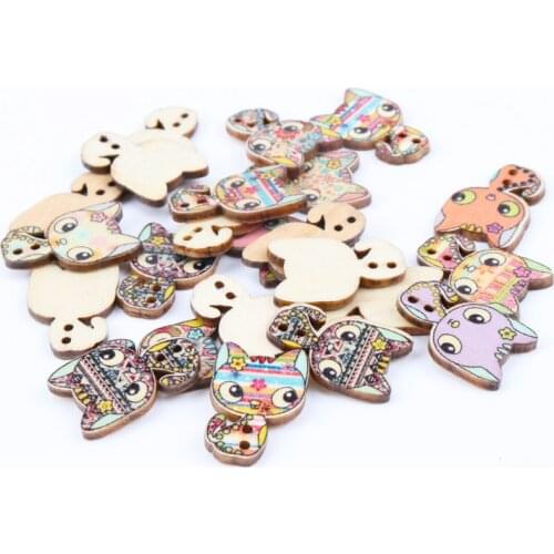 Wooden Mixed Color Cat Shape Buttons 2 Holes Handmade Clothing Accessory Sewing Scrapbooking Crafts DIY 26x17mm 20pcs MT1518