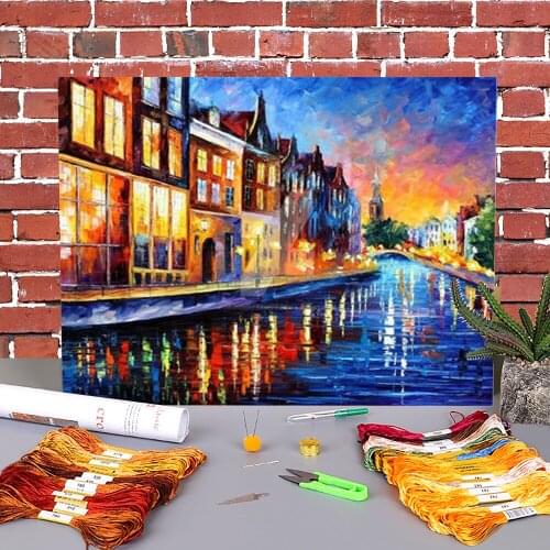Amsterdam - Sunday Night Printed Canvas 11CT Cross-Stitch Kit Embroidery DMC Threads Handiwork Handmade Sewing Wholesale