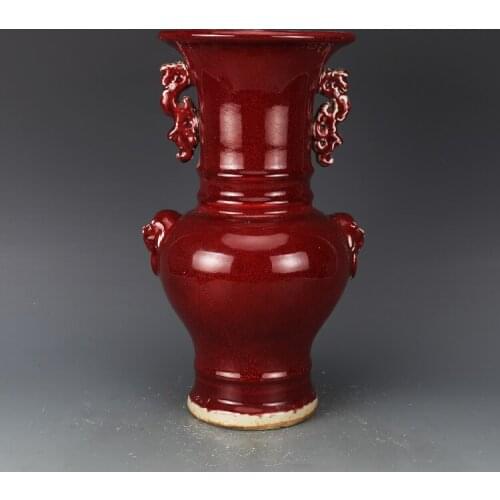 Antique QingDynasty porcelain vase,Sacrifice red ears bottle,Hand-painted crafts,Decoration,Collection&Adornment