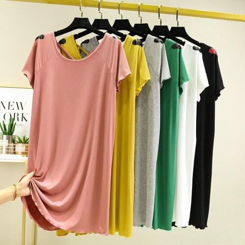 Fdfklak L-XXL Large Modal Nightgowns For Women Summer Solid Color Lady Casual Loose Back Nightdress Short Sleeve Homedress