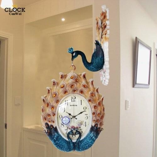 Large Vintage Wall Clock Watch Mechanism Double Faced Peacock Clock Secret Hiding Personality Quieten Relogio Parede Decor ZB307