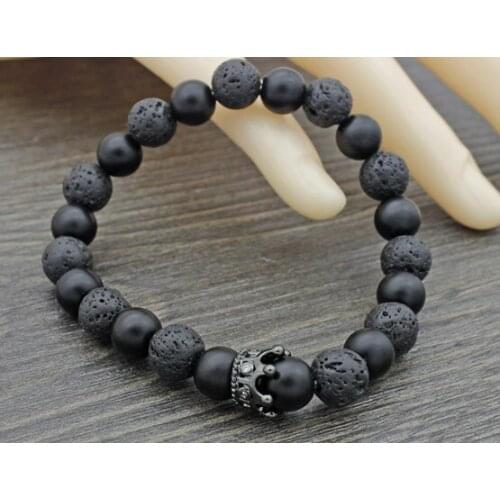 8mm crown copper igj5 white Howlite Onyx Yoga elastic thread adjusted bead nature black volcanic lava Stone Bracelet Bangles