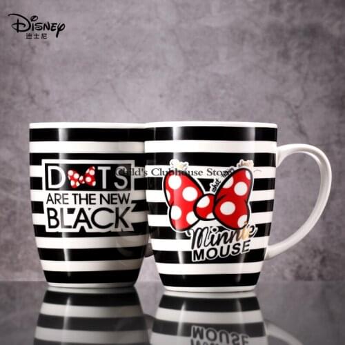 Disney Genuine Minnie Striped Water Cup Cartoon Milk Cup Girls Fashion Mug Cute Ceramic Mug Childrens Favorite Mug Gift