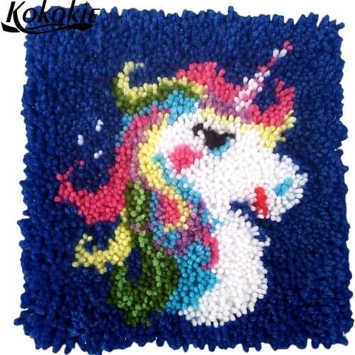 Diy rug unicorn tapestry kits knooppakket klink haak kleed 3d latch hook rug cartoon carpet crochet embroidery yarn accessories