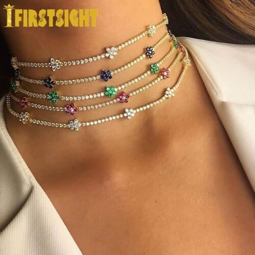 Rainbow colorful daisy flower charm with Thin Tennis cz chain pastel women fashion gold filled bracelet necklace jewelry set