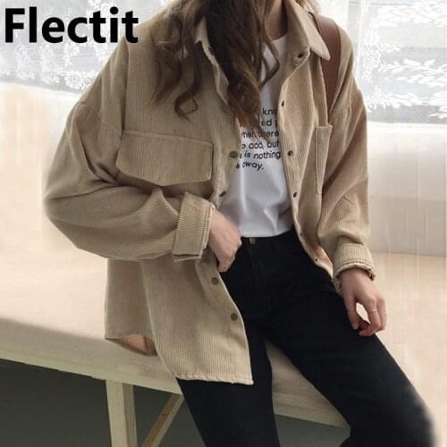 Flectit Womens Cord Overshirt With Belt Long Sleeve Collared Chest Pocket in Beige Dusky Pink Casual Corduroy Shirt Outfit