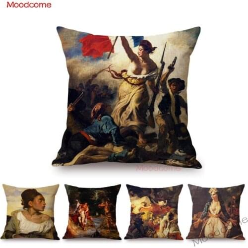 French Painter Eugene Delacroix Liberty guiding the people Famous Oil Painting Home Decorative Pillow Case Sofa Cushion Cover
