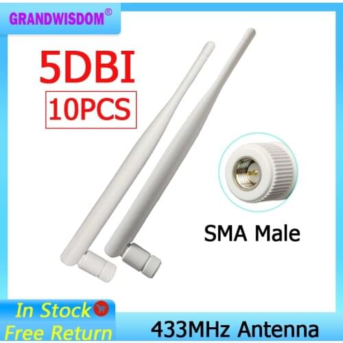 433Mhz Antenna 5dbi GSM 10pcs 433 MHz SMA Male Connector antena 433m Rubber Aerial Wireless Repeater for watermeter antenne