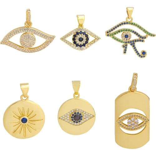 Juya DIY Micro Pave Zircon Greek Evil Eye Charms For Needlework Badge Bracelet Necklace Pendant Jewelry Making Supplies