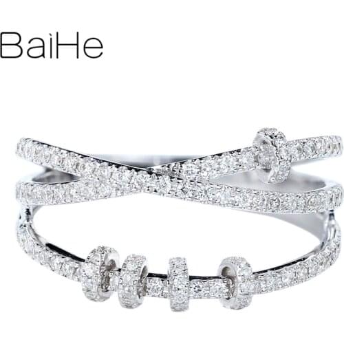 BAIHE Solid 14K White Gold 0.35ct H/SI-SI3 Natural Diamonds Engagement Wedding Band Gift Women Trendy Fine Jewelry Diamond Ring