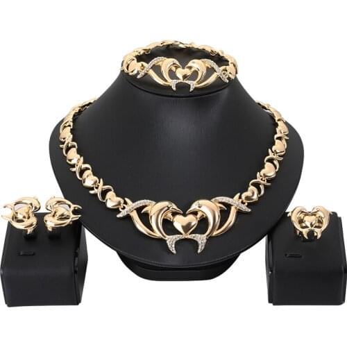Dubai gold jewelry sets for women wedding gifts Africa Dolphin shape Necklace ring earrings bracelet set Nigeria jewellery