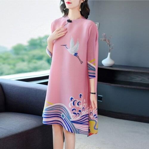 Short Folded Improved Cheongsam Dress 2021 Spring Loose Large Size Lady Printed Dress Mini Female Chinese Style Vestidos zh171