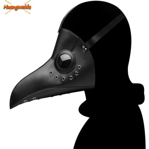 Plague Doctor Mask Leather Black Beak Plague Doctor Halloween Steampunk PU Birds Beak Cosplay Adult De Peste Adult Mask