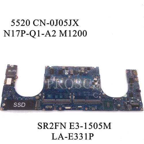For DELL 5520 Laptop Motherboard SR2FN E3-1505M CPU M1200 With CN-0J05JX 0J05JX J05JX LA-E331P 100% working well