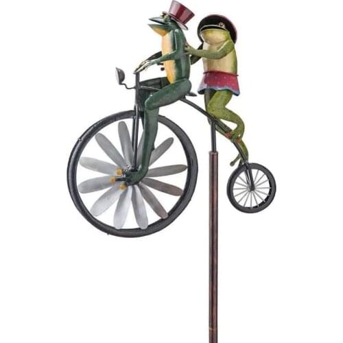 Bicycle Metal Windmill Handmade Bike Frog Cat Bunny Mantis Sculpture for Garden Yard Lawn Decoration