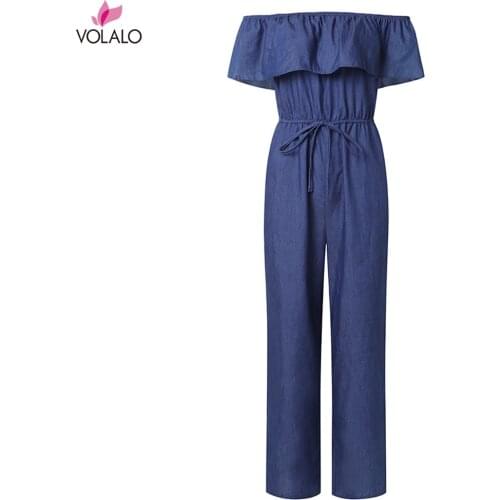Fashion Casual Women Solid Off Shoulder Long Romper Jumpsuit Bodysuit Overall Wide Legs