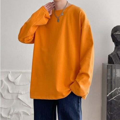 40KG-100KG Autumn Winter 100% Cotton T Shirts Men Daily Casual O Neck Long Sleeve Casual Tee Shirt