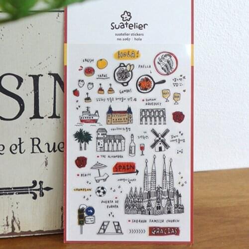 Sonia Scrapbooking Sticker Spain Sagrada Familia Church the Alhambra Korea Suatelier Diary home Decoration Hobby DIY Craft