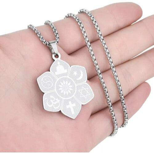 Cxwind Stainless Steel New Punk Lotus Choker Necklace For Women Girl Hip Hop Star Moon Cross Pendant Necklace Trendy Jewelry