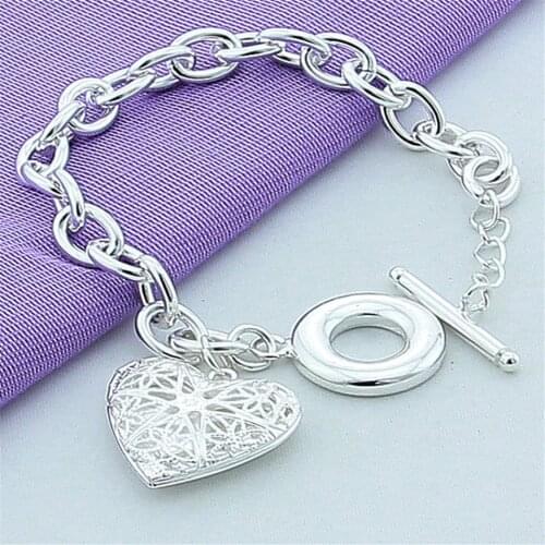 NEW 925 Silver Delicate Heart Photo Frame TO-clasp Bracelet For Women Wedding Engagement Birthday Anniversary Fashion Jewelry