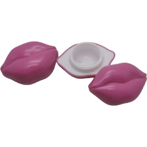Empty 10g Plastic Cream Jar Pink Big Mouth Cosmetic Container Lip Shaped Refillable Facial Eye Cream With Hand Pad 50pcs