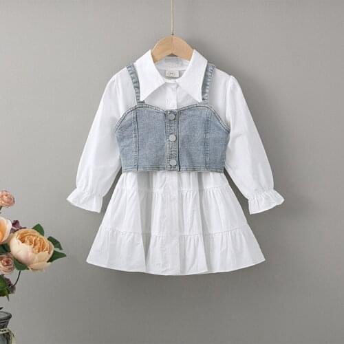 Girls Long Sleeve Shirt Dress Denim Vest Toddler Clothes Toddler Clothes Kids Boutique Clothing Wholesale Toddler Fall Clothes