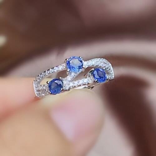 Natural real sapphire or ruby or emerald ring Per jewelry 925 sterling silver 3*3mm 0.15ct*3pcs gemstone Fine jewelry J201155