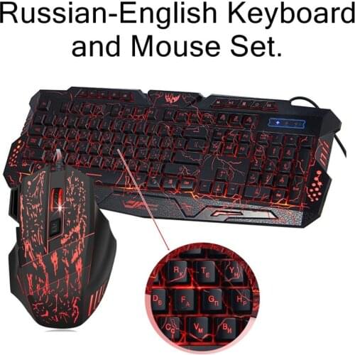 ZERODATE HXSJ J60 Cracked Three Color Backlit USB Wired Russian-English Gaming Keyboard and Mouse Set Notebook Desktop Teclado
