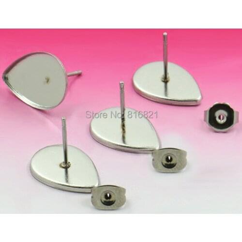 10x14mm Blank Earrings Settings Teardrop Bezel tray Cameo Bases Stainless Steel stud Earrings post w/ Stopper Ear Nuts Findings