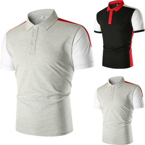 New Shirts For Mens Summer Short Sleeved Solid Splicing Casual Shirt Top Blouse Casual Button Turn-Down Collar Pullover Shirt