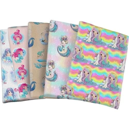 Beauty Mermaid Character Cartoon Printed Twill Polyester Cotton Fabric for DIY Hair Bow Scarf Home Textiles Materials 50*145cm