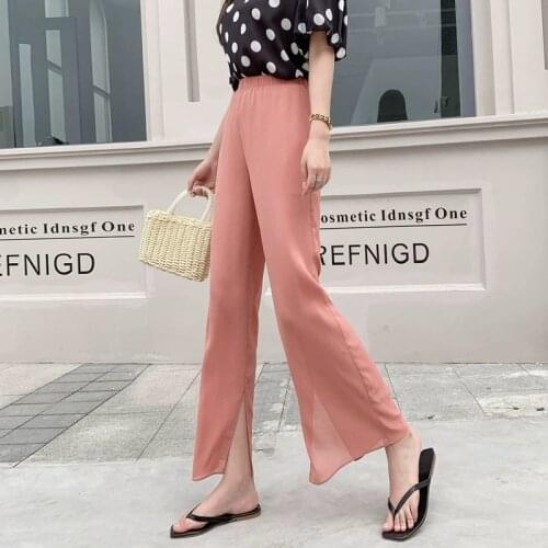 Chiffon Straight Pants Streetwear Women Wide Leg Slits Elegant Pantalones Ropa Mujer Korean Fashion Plus Size Baggy Trousers New