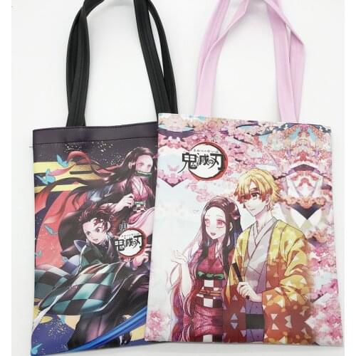 Anime Demon Slayer: Kimetsu No Yaiba PU Leather Student Shoulder Bag Waterproof Shopping Handbag Women Cartoon Casual Tote Bags