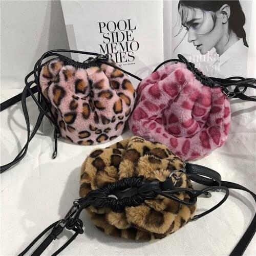 2020 New Women Winter Faux Fur Shoulder Bag Handbag lady Leopard print Handbag Female Party Small Girls Tote Bag Christmas Gift