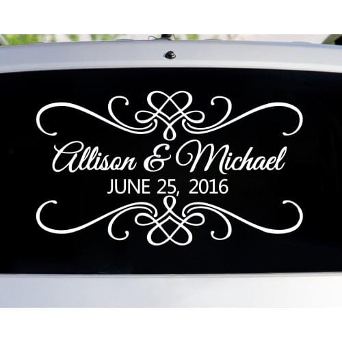Just Married Car Window Banner Vinyl Sticker Decal Wedding Sign Customised Name and Date Removable Murals Wedding Decor B199