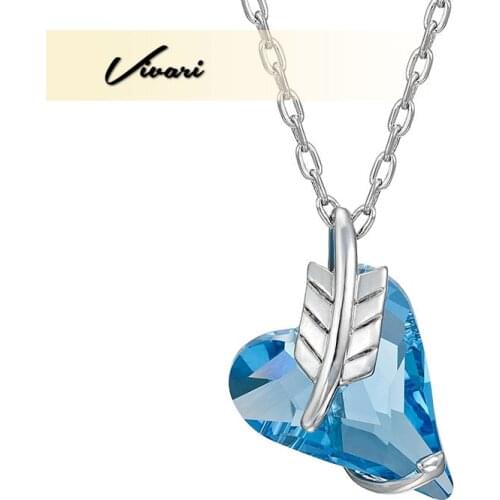 Vivari Womens Elegant Blue Heart Crystal Stone Necklace Fashion Jewelry Accessories