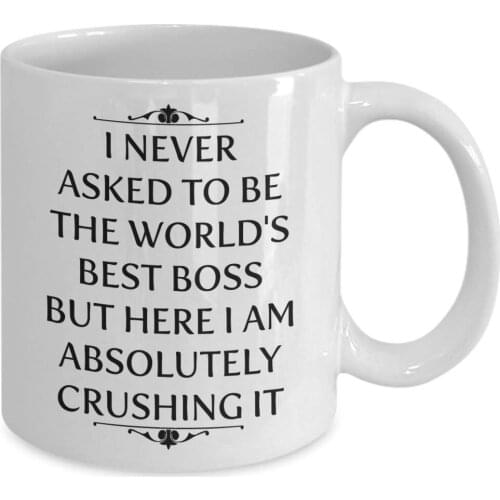 I Never Asked To Be The Worlds Best Boss But Here I Am Absolutely Crushing It Mug, 11 oz Ceramic White Coffee Mugs Unique