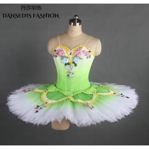 Green Ombtel Color Women Classical Pancake Ballet Tutu Dress,Girls Ballerina Stage Dance Performance Professional Tutu Costumes
