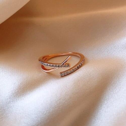 Design Sense Geometric Irregularity Rose Gold Opening Rings For Woman Korean Fashion Jewelry Wedding Party Girls Unusual Ring