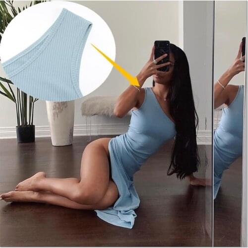 2020 Hot sale Summer one shoulder Split beach dress Women ribbed Long dresses Sexy high split Party beach dress Robe vestidos