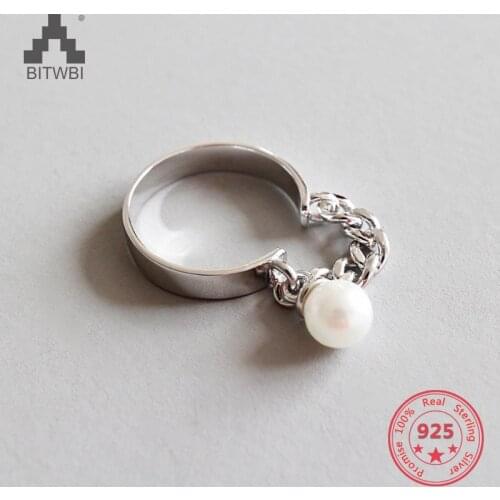 925 Sterling Silver Open Rings Chain With Pearl Fashion Silver Jewelry for Women Adjustable Ring