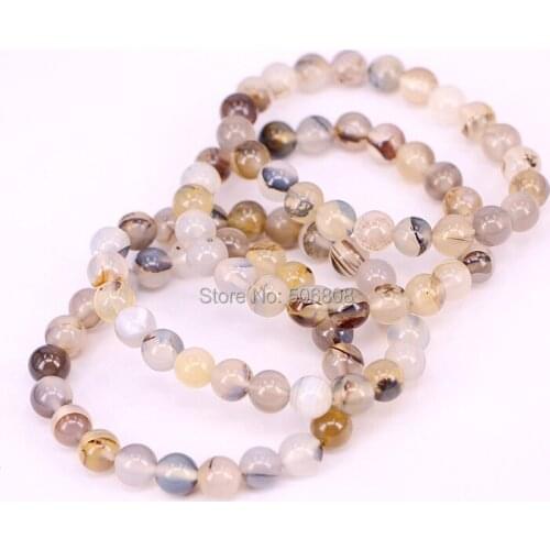 10 Strands Zyunz Nature Round Stone Beads Bracelets, Handmade Stretch Smooth Onyx Stone Bracelets