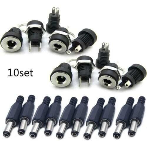 10pairs/set DC Power Connector Pin Female Male Jack Socket Plug Adapter 2/3Pins PCB Panel Mount Connector 5.5 x 2.1mm DIY Parts