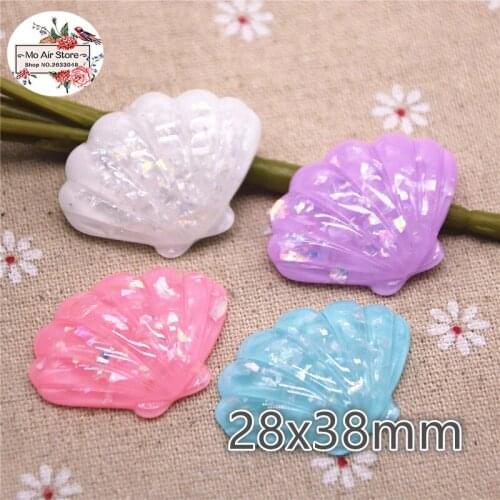 10pcs Resin kawaii shiny seashell flat back Cabochon Art Decoration Charm Craft 28x38mm