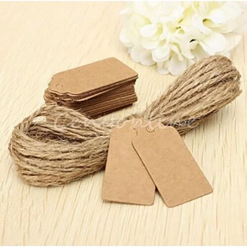 100tag with 100string Kraft Paper Tags Hemp rope Head Label Luggage Wedding Note +String DIY Blank price Hang tag Kraft Gift