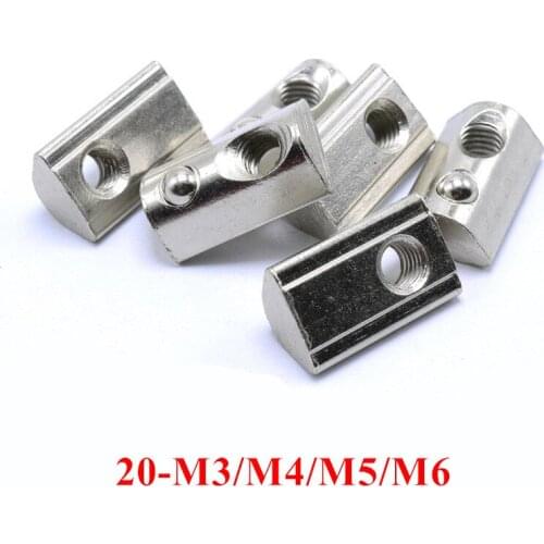 100pcs Thread M3 M4 M5 M6 T Spring Nuts Half Round Elasticity Spring Nut for 2020 Series Aluminum Extrusion Profile