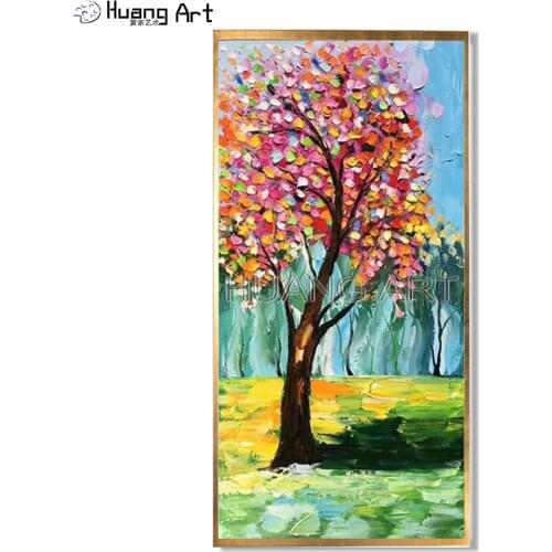 2019 New Hand-painted Knife Tree Landscape Oil Painting on Canvas for Decor Modern Abstract Knife Spring Scenery Wall Painting