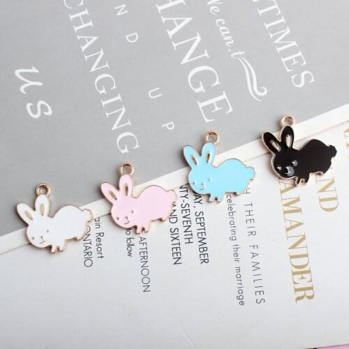 Newest 60pcs Kawaii Animal Rabbit Pendant Charms 23*24mm Gold Tone Plated Oil Drop Cute Earring Necklace Ornament Pendants