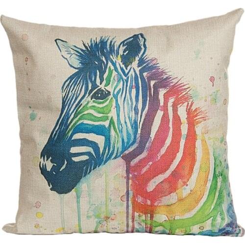 Watercolor Painting Animal Zebra Cotton Linen Home Decor Sofa Office Personality Pillow Cover Car Seat Pillowcase Cover