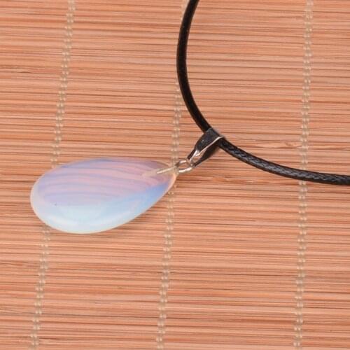 Bespmosp Natural Stone Water Drop Oval White Opal Charm Pendant Necklaces Choker For Women Girl Jewelry Leather Chain Bijoux Hot